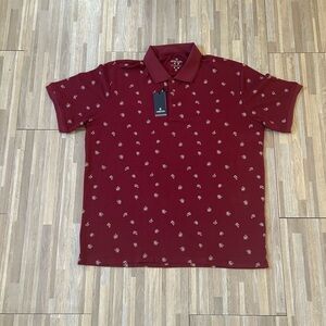 NWT Veboon Men's Burgundy Polo Shirt with White Flowers Size XXL.